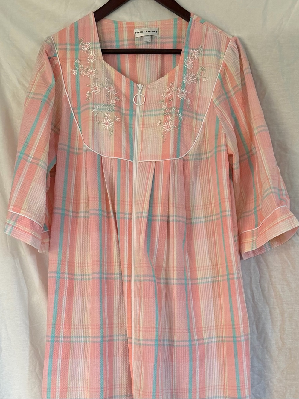 Miss Elaine Pink and Light Blue Plaid Seersucker Nightgown